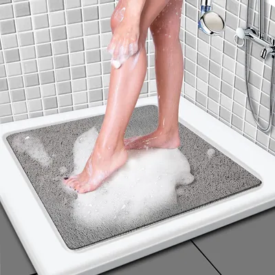Produktbild von Duschmatte rutschfest, 60x60cm Badewannenmatte mit Ablauf, Weiche PVC Antirutschmatte Badewanne, Schnell trocknend Badematte, Grau