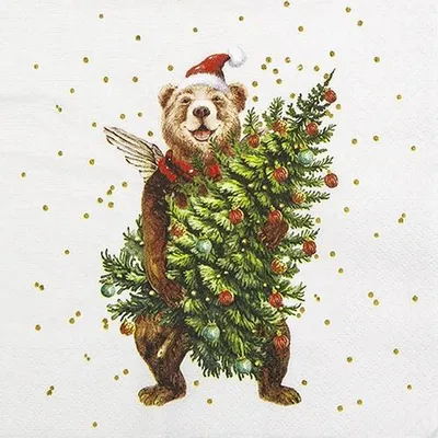 Produktbild von 20 Servietten Beary Christmas - Weihnachtsbär mit Tanne 33x33cm