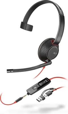Zdjęcie produktu dla HP Poly Jednouszny zestaw słuchawkowy USB-C Poly Blackwire 5210 + wtyczka 3,5 mm + przejściówka USB-C/A (opakowanie zbiorcze), Przewodowa, Biuro/centrum telefoniczne, Zestaw słuchawkowy, Czarny