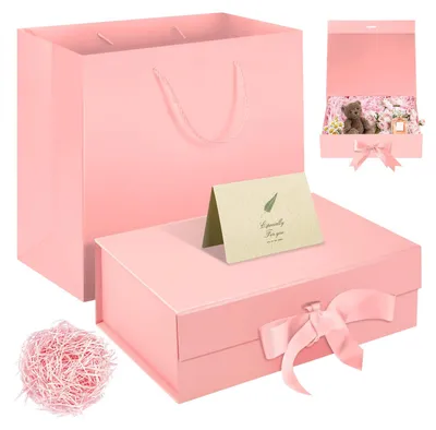 Immagine prodotto di Scatola regalo magnetica, rosa, 31x22x10 cm, con fiocco per confezioni regalo