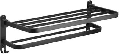 Image de Porte-serviettes mural pour salle de bain, avec 2 crochets, 40 cm, noir