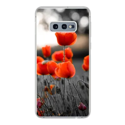 Produktbild von MuchoWow® Handyhülle Schutzhülle Hülle für Samsung Galaxy S10e Rote Mohnblumen vor schwarzem und weißem Hintergrund Silikon Softcase Handy Hülle - Handy