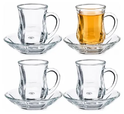Produktbild von Turkische oder marokkanische Teeglaser - 4x Stuck - Glas - 125 ml - mit Untertassen - kleine hohe Gl