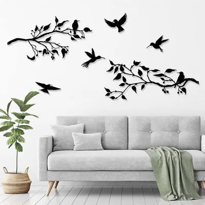 Produktbild von Metallische Vogel-Motiv-Wanddekoration - Set von 4 - schwarz - Stahl