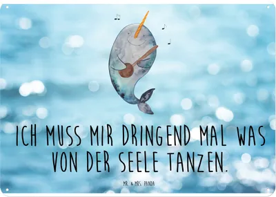 Produktbild von Mr. & Mrs. Panda Blechschild Narwal Gitarre DIN A4 - Oceanblue - Geschenk, Problemlösung, wandtafel, Türschild, Tanzen, Wal, Meer, tafel, Probleme, Wandbild, Schild