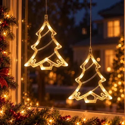 Produktbild von 2 Stück LED Fensterlicht mit Saugnapf, Hängende Fenster Lichterkette Innen, Weihnachtsbeleuchtung, Fensterdeko Batteriebetrieben, Weihnachtsbaum