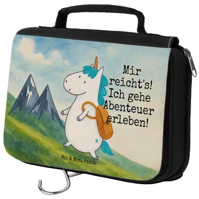 Produktbild von Mr. & Mrs. Panda Kulturbeutel Einhorn Bergsteiger Design - Weiß - Geschenk, Berge, Unicorn, Weltenbummler, Reise-Kulturtasche, Urlaub, kosmetiktäschchen, Einhörner