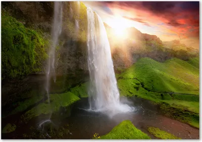 Produktbild von Tulup® Glas-Bild - 100 x 70 - Wandbild aus Glas - Wandkunst - Wandbild hinter gehärtetem Sicherheitsglas - Landschaften - Wasserfall - Grün