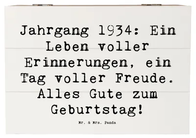 Produktbild von Mr. & Mrs. Panda Geschenkbox Spruch 1934 Geburtstag 22 x 15 cm - Weiß - Geschenk, Schatzkiste, wertvolle Erinnerungen, besondere Geburtstagsgeschenke, Happy Birthday, Box