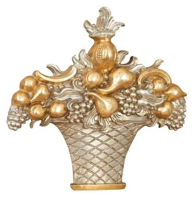Obstschale mit Holz-Finish, Silber/Gold, 56 x 8 x 57 cm, Made in Italy