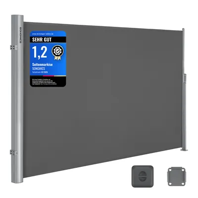 Produktbild von SONGMICS Alu Seitenmarkise 200 x 350 cm 280 g/m² ausziehbar Sichtschutz, Sonnenschutz für Balkon & Terrasse anthrazit GSA205G