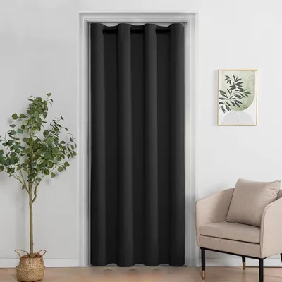 Obrázok produktu pre Záves na dvere 214 x 132 cm, čierny, s očkami, pre súkromie