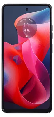 A smartphone with a colorful abstract wallpaper displayed on its screen.