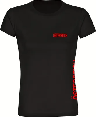 Produktbild von multifanshop Damen T-Shirt - Österreich - Brust & Seite, schwarz, Größe L