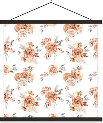 Produktbild von MuchoWow® Textilposter Blumen - Boho - Weiß 60x60 cm mit schwarzem Rahmen - Posteraufhänger