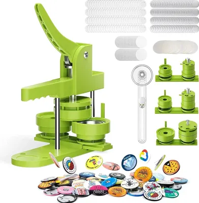 Produktbild von Buttonmaschine - Button Maker Set - Matrizen 58/32/25 mm - 300 Kunststoff-Buttons - Schneidewerkzeug - Grün