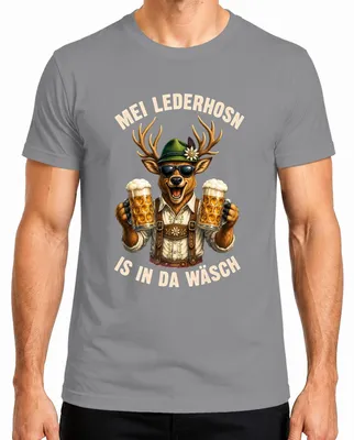 Obrázek produktu pro Mei Lederhosn – Pánské tričko s motivem jelenů a pivní tradice, model Lederhose, barva šedá, velikost XXL