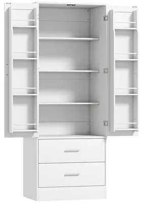 Produktbild von Weißer Küchenschrank 159 cm mit verstellbaren Einlegeböden und 2 Schubladen | Farbe: Weiß | Abmessungen: 60x40x159 cm
