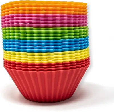 Produktbild von 24x Bunte Silikon Muffinförmchen Muffinbecher Backformen Cupcakes Muffinbackformen Muffinformen