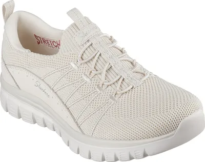 A single beige Skechers sneaker is shown against a white background.
