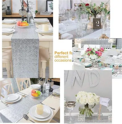 Produktbild von Silberne Tischdecke Pailletten Dekoration für Party Hochzeit Geburtstag Baby Bad 30 x 280 cm