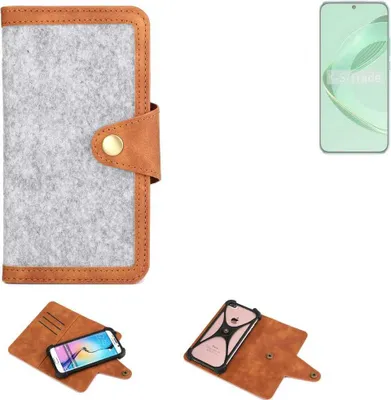 Produktbild von K-S-Trade Handyhülle kompatibel mit Huawei nova 11 Schutzhülle Filz-Hülle Kunst-Leder hellgrau braun (1x)