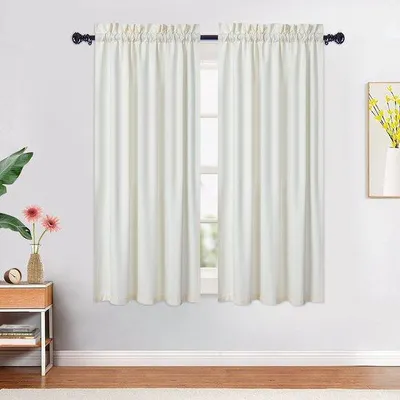 Produktbild von Ibenzoa® Küchengardinen Set (2 Stück) – strukturierte beige Scheibengardinen, lichtdämpfend, 76×114 cm, 100% Polyester, wasserabweisend, für Spann- & Gardinenstangen
