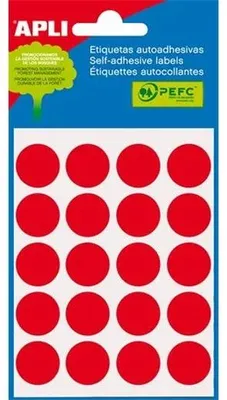 Etikety, 19 mm okrúhle, ručne popisovateľné, farebné, APLI, červené, 100 etikiet/bal