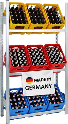 Produktbild von Getränkekistenregal CHIEMSEE  Germany | HxBxT 185x106x34cm | 9 Kisten auf 3 Ebenen | Verzinkt