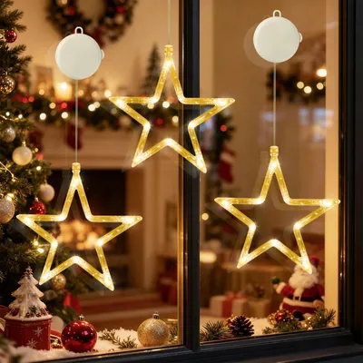 LED-Lichtervorhang, 3 Stück, 10 LEDs, warmweiß, batteriebetrieben, Timer