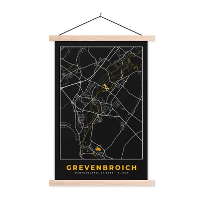 Produktbild von MuchoWow® Textilposter Stadtplan - Karte - Deutschland - Grevenbroich - Karte 40x60 cm mit holzfarbenen Rahmen - Poster