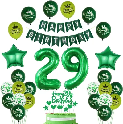 Imagen del producto de Kit de decoración para el 29º cumpleaños, color verde, incluye globos de látex y foil, guirnaldas, ideal para celebraciones