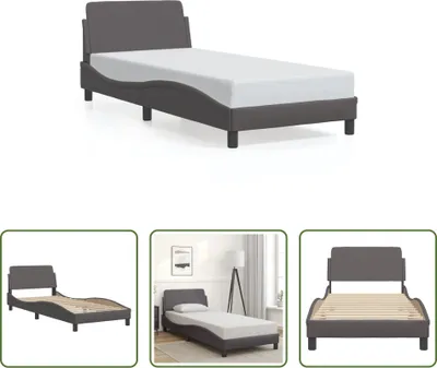 Produktbild von The Living Store Bettgestell mit Kopfteil Grau 90x200 cm Kunstleder