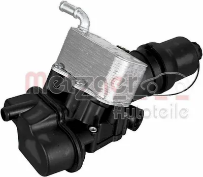 Productafbeelding van Oliefilterhuis met afdichting, zonder filter, METZGER, geschikt voor onder andere SKODA OCTAVIA