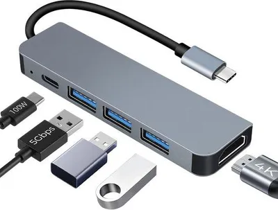 Image de Station d'accueil USB-C avec HDMI 4K - Charge 100 W - Port USB-C multiport 5 Gbps - Adaptateur USB-C 5-en-1 à plusieurs ports