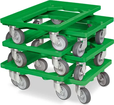 Produktbild von 6x Logistikroller/Kistenroller für Behälter 600 x 400 mm, Tragkraft 250 kg, grün