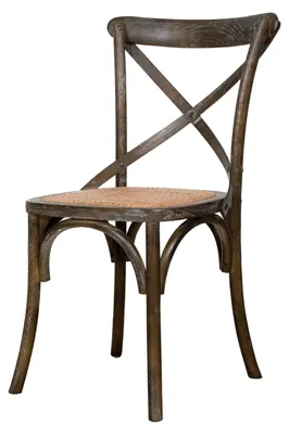 Produktbild von Stuhl Cross aus Massivholz und Sitzfläche aus Rattan in antikbrauner Ausführung