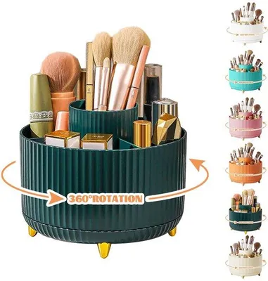 Image de Un organisateur de maquillage rotatif à 360°, design Unyqoos®, avec 5 compartiments : un rangement compact et polyvalent pour les cosmétiques, les pinceaux et les produits de soin