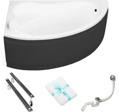 Produktbild von Aqua For You | Besco Wanne Ada - 160x100 Cm - Schwarze Verkleidung - Antibakterielle Beschichtung - Siphon Und Füße - Acryl