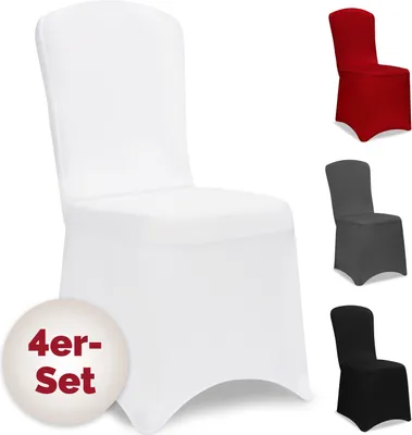 Produktbild von DETEX® Stuhlhussen 4er Set Weiß Hochzeit Stretch  Dehnbar 30°C Waschbar Stuhlbezug Hussen für Stühle Bezug Überzug Deko Esszimmerstühle ohne Armlehne