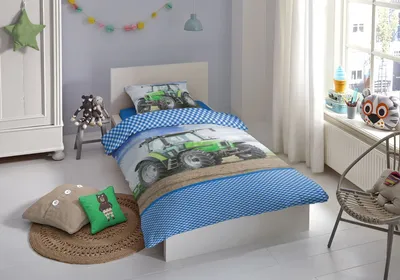 Produktbild von Good Morning Kinderbettbezug "Traktor" - Grün - (140x200/220 cm) - Baumwolle 100% Flanell