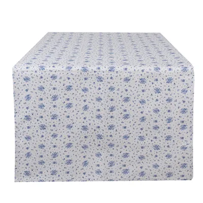 Obrázok produktu pre Clayre & Eef Bežec na stôl 50x140 cm Biele modré bavlnené ruže