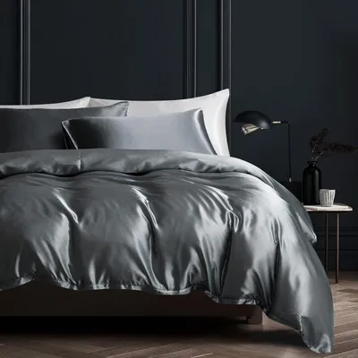 Productafbeelding van TRANKIELO® - 3-delige set microvezelsatijn beddengoed – donkergrijs, dekbedovertrek 200 x 220 cm, 2 kussenslopen 80 x 80 cm
