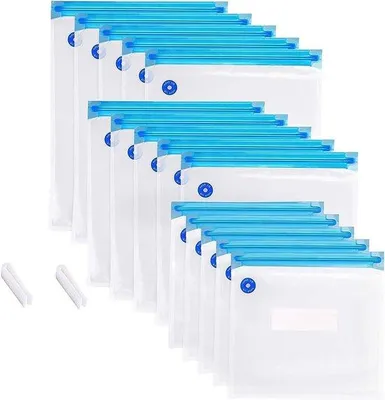Produktbild von Leckstelle-dichten, wiederverwendbare Beutel - 3 Größen - BPA-frei - Lebensmittel-Sparbeutel - Quart-Beutel mit Verschlussclip