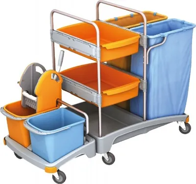 Splast Reinigungswagen mit 2 Abfallsackhaltern, Moppresse und 2 Ablagefächern Splast  TSZ-0019
