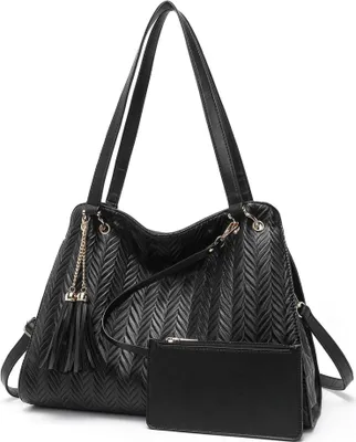 Obrázok produktu pre Miss Lulu dámska hobo kabelka kožená taška cez rameno so strapcami a pleteným vzorom