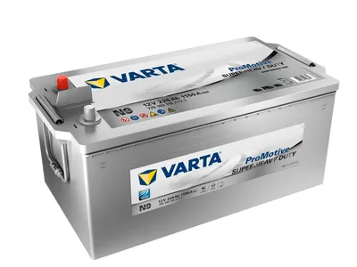 A VARTA PROmotive Silver N9 LKW battery is shown in a studio shot against a white background.