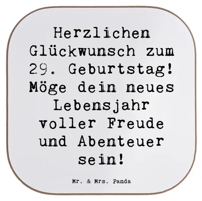 Produktbild von Mr. & Mrs. Panda Untersetzer Tasse Spruch 29. Geburtstag Glückwunsch - Weiß - Geschenk, Tassenuntersetzer, Erinnerungen, Happy Birthday, Meilenstein, Vorfreude, Alter