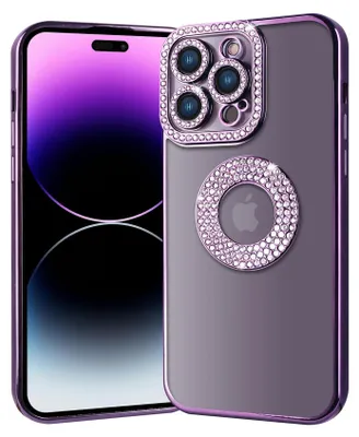 Produktbild von Wörleonline iPhone 15 Pro Hülle Handyhülle mit Glitzer Diamanten TPU Case Cover, Dunkellila