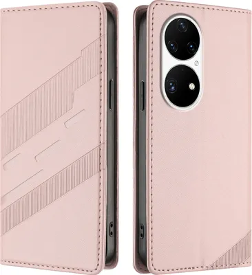 Produktbild von Hülle für Huawei P50 Pro, Kunstleder Brieftaschen Handyhülle mit Kartenfach und Standfunktion Pink
